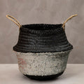 Orsina Medium Seagrass Basket – Black and Silver Woven Storage