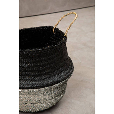 Orsina Medium Seagrass Basket – Black and Silver Woven Storage