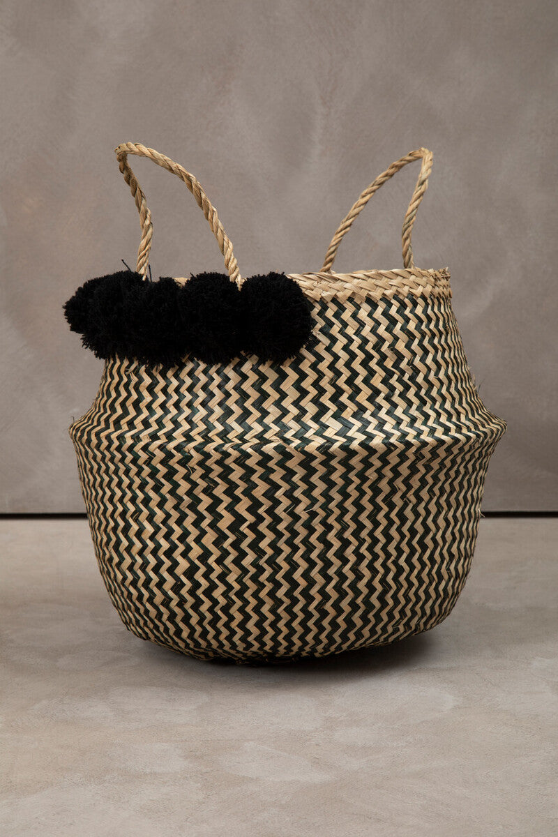 Orsina Lidi Pom Pom Seagrass Basket – Woven Eco-Friendly Storage