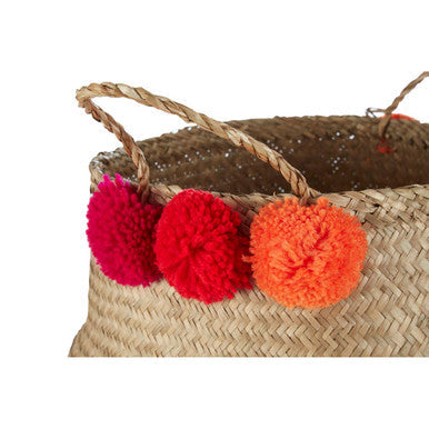 Orsina Small Seagrass Pom Basket – Boho Woven Storage Organizer