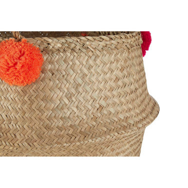 Orsina Small Seagrass Pom Basket – Boho Woven Storage Organizer