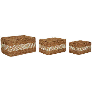 Orsina Lidi Rectangular Seagrass Baskets with Lids - Set of 3