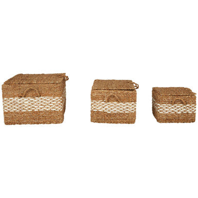 Orsina Lidi Rectangular Seagrass Baskets with Lids - Set of 3