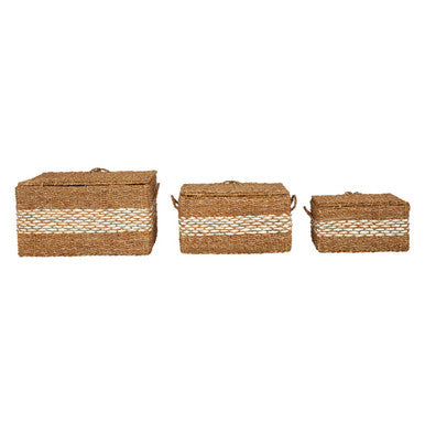 Orsina Lidi Rectangular Seagrass Baskets with Lids - Set of 3