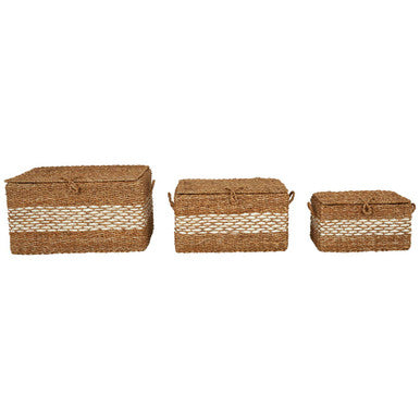Orsina Lidi Rectangular Seagrass Baskets with Lids - Set of 3