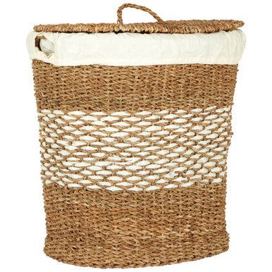 Orsina Oval Seagrass Basket with Lid – Lined Woven Storage Organizer