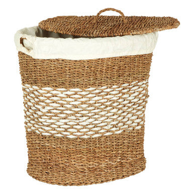 Orsina Oval Seagrass Basket with Lid – Lined Woven Storage Organizer