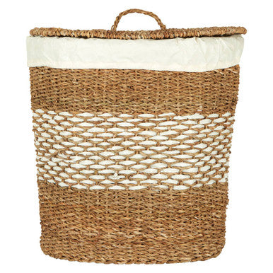 Orsina Oval Seagrass Basket with Lid – Lined Woven Storage Organizer