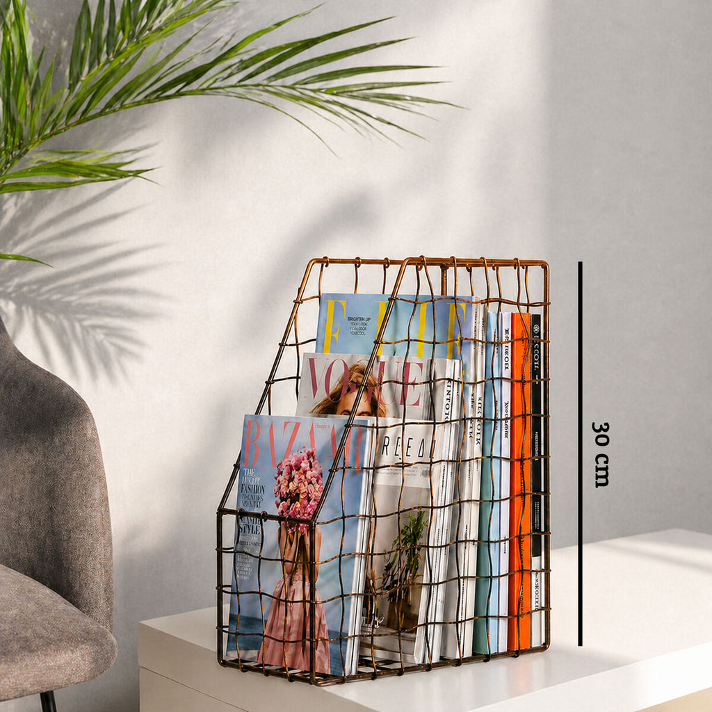 Orsina Mimo Magazine Holder – Black and Gold Metal Grid Storage Rack