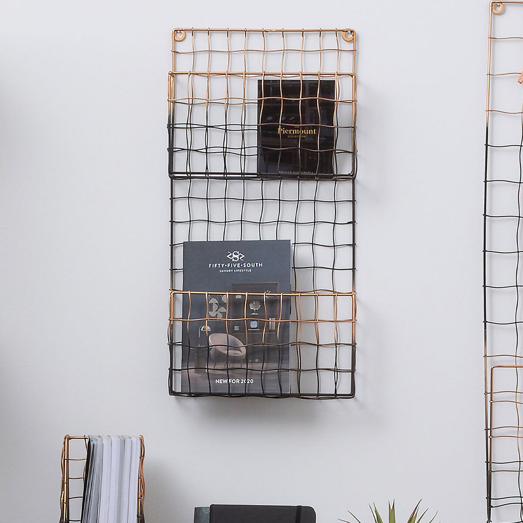Orsina Mimo Wall Mount Magazine Rack – Black and Gold File Organizer