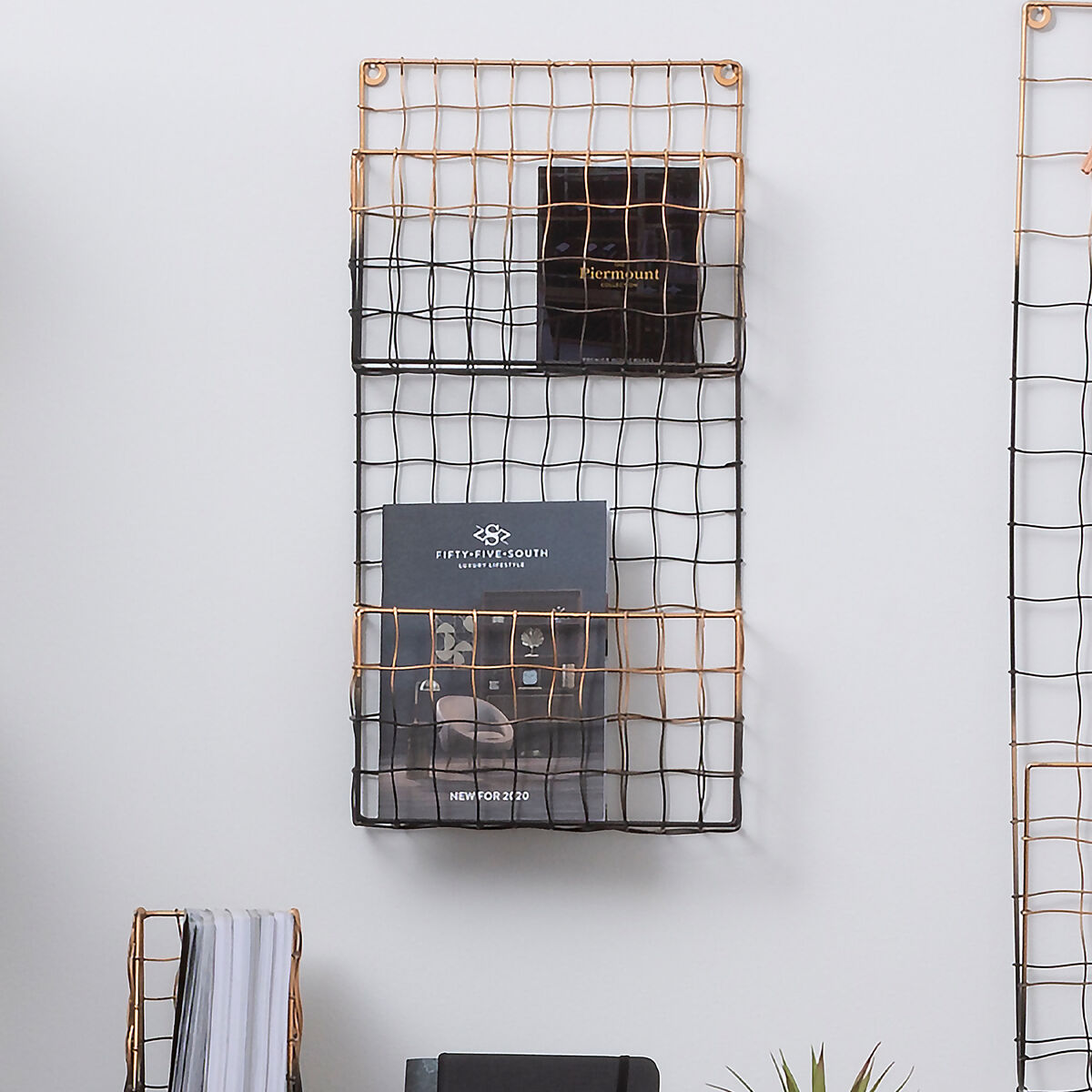 Orsina Mimo Wall Mount Magazine Rack – Black and Gold File Organizer