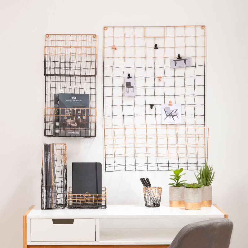 Orsina Wall Mount Magazine Rack – Black & Gold Wire Grid Organizer