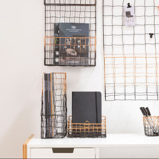 Orsina Mimo Magazine Holder – Black and Gold Metal Grid Storage Rack