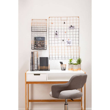 Orsina Wall Mount Magazine Rack – Black & Gold Wire Grid Organizer