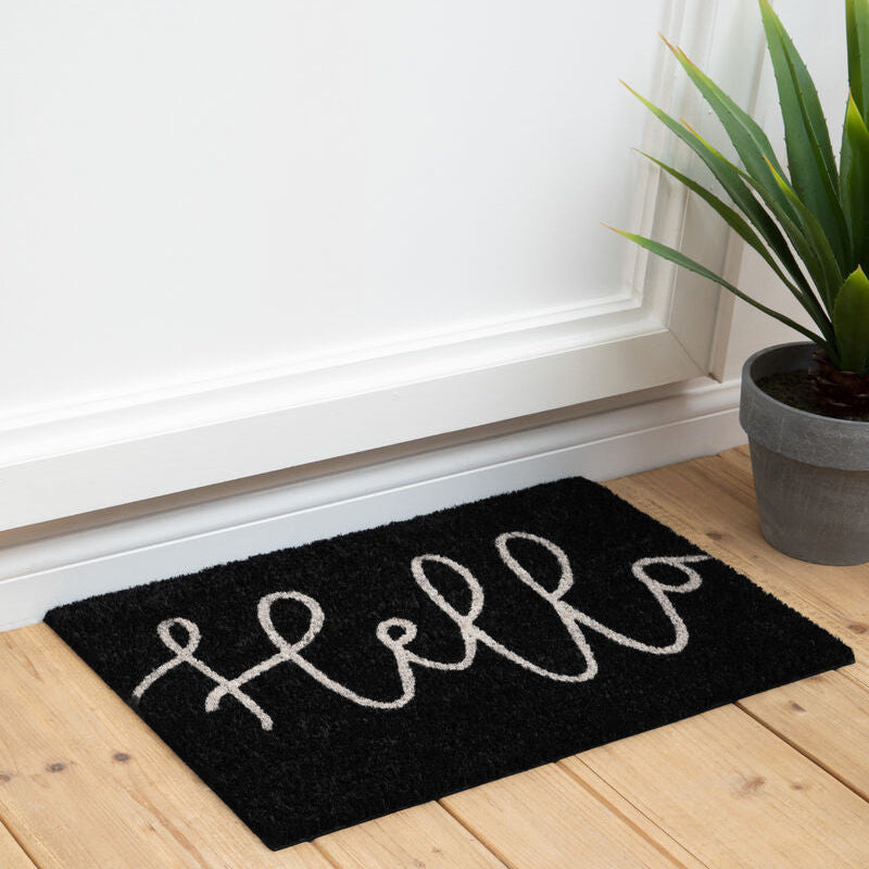 Orsina Hello Black Coir Doormat – Modern Minimalist Welcome Mat