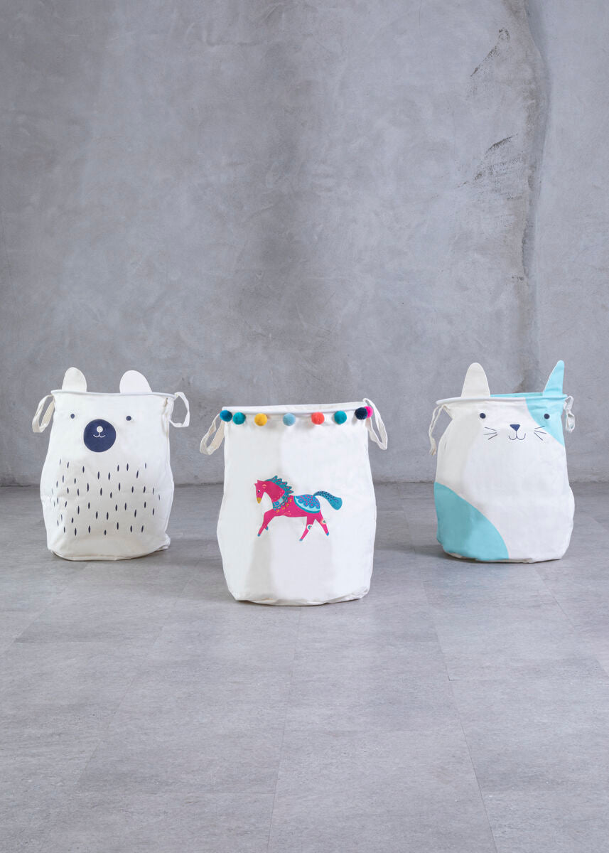 Orsina Cat Face Laundry Bag – Collapsible White Nursery Hamper