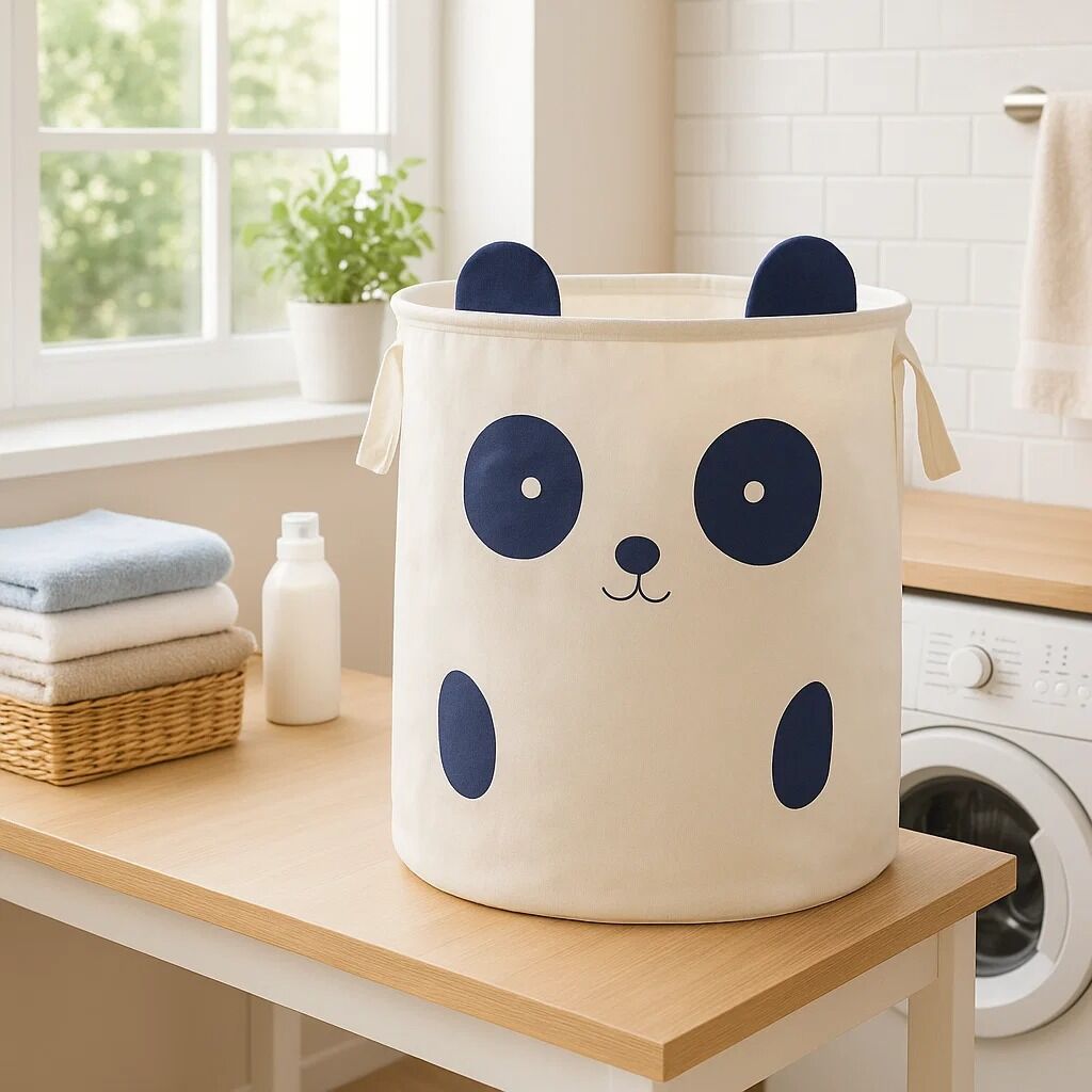 Orsina Panda Face Laundry Bag – Collapsible White Storage Hamper