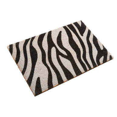 Orsina Filta Zebra Print Coir Doormat – Modern Animal Print Entryway Mat