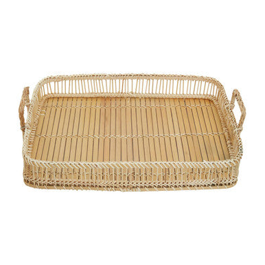 Orsina Ezell Rattan and Bamboo Rectangular Handwoven Serving Tray
