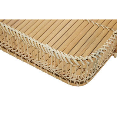 Orsina Ezell Rattan and Bamboo Rectangular Handwoven Serving Tray