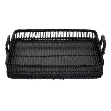 Orsina Ezell Black Rattan and Bamboo Rectangular Decorative Serving Tray