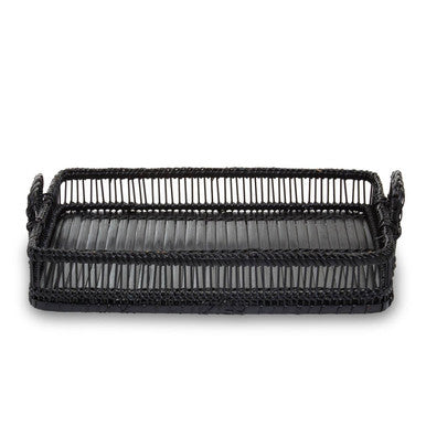 Orsina Ezell Black Rattan and Bamboo Rectangular Decorative Serving Tray