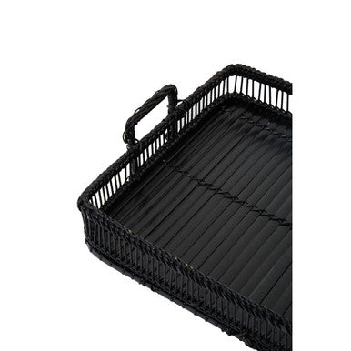 Orsina Ezell Black Rattan and Bamboo Rectangular Decorative Serving Tray