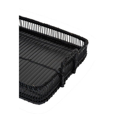 Orsina Ezell Black Rattan and Bamboo Rectangular Decorative Serving Tray