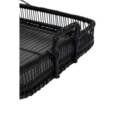 Orsina Ezell Black Rattan and Bamboo Rectangular Decorative Serving Tray