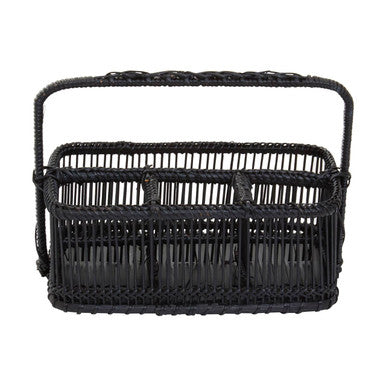Orsina Ezell Black Rattan and Bamboo Caddy | Kitchen Cutlery Organiser