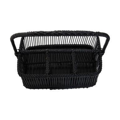 Orsina Ezell Black Rattan and Bamboo Caddy | Kitchen Cutlery Organiser