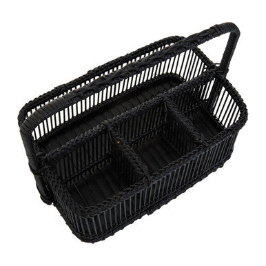 Orsina Ezell Black Rattan and Bamboo Caddy | Kitchen Cutlery Organiser