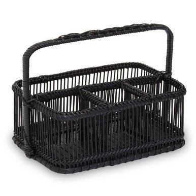 Orsina Ezell Black Rattan and Bamboo Caddy | Kitchen Cutlery Organiser