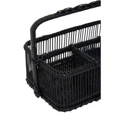 Orsina Ezell Black Rattan and Bamboo Caddy | Kitchen Cutlery Organiser