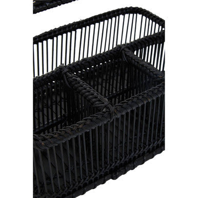 Orsina Ezell Black Rattan and Bamboo Caddy | Kitchen Cutlery Organiser