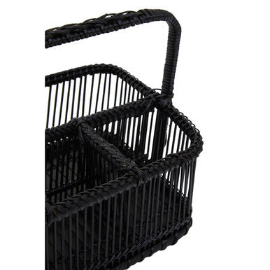 Orsina Ezell Black Rattan and Bamboo Caddy | Kitchen Cutlery Organiser