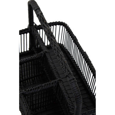 Orsina Ezell Black Rattan and Bamboo Caddy | Kitchen Cutlery Organiser