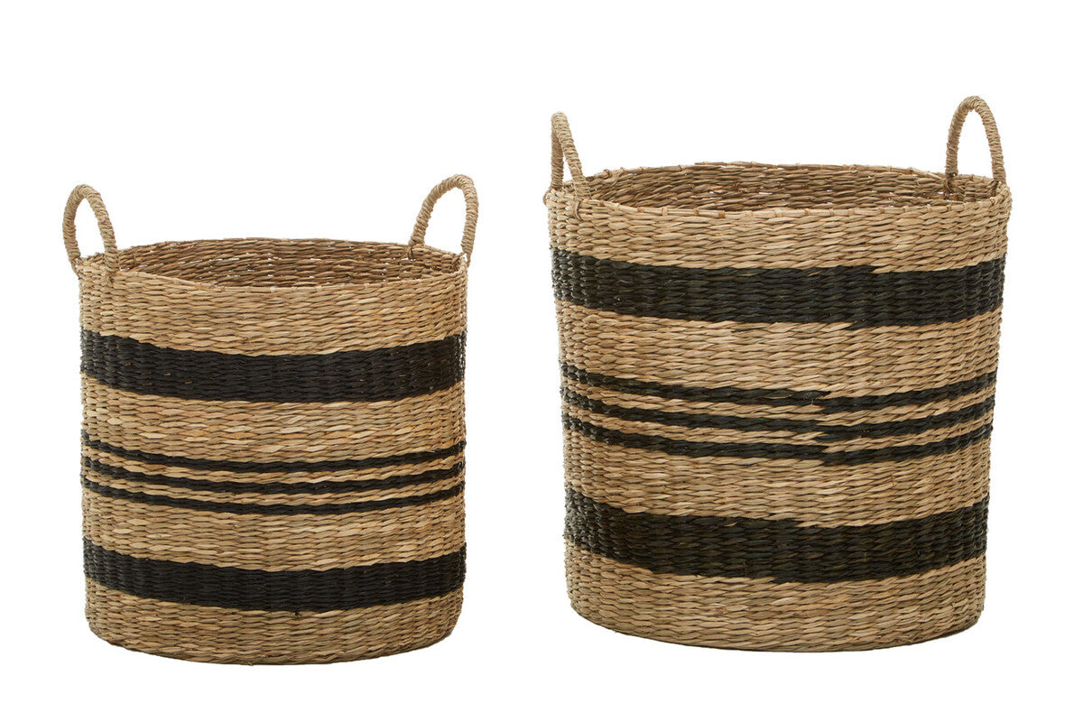 Orsina Arles Set of 2 Seagrass Storage Baskets with Black Stripes