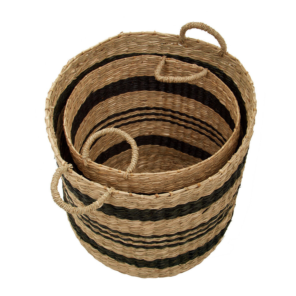 Orsina Arles Set of 2 Seagrass Storage Baskets with Black Stripes