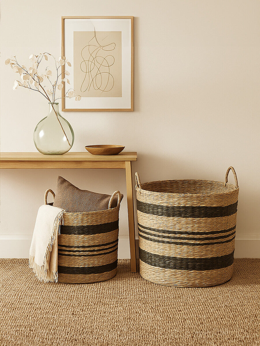Orsina Arles Set of 2 Seagrass Storage Baskets with Black Stripes