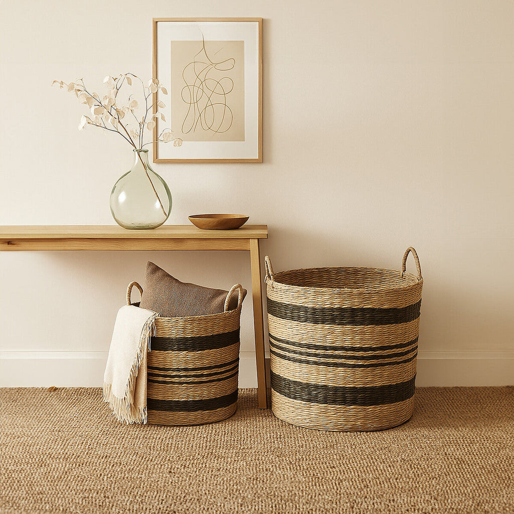 Orsina Arles Set of 2 Seagrass Storage Baskets with Black Stripes