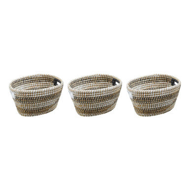 Orsina Lidi Oval Straw Baskets – Set of 3 Woven Storage Baskets