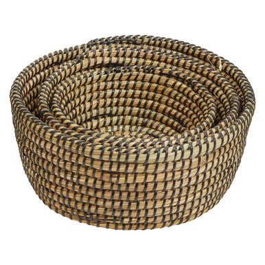 Orsina Lidi Set of 3 Woven Straw Baskets with Black Detail