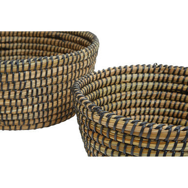 Orsina Lidi Set of 3 Woven Straw Baskets with Black Detail