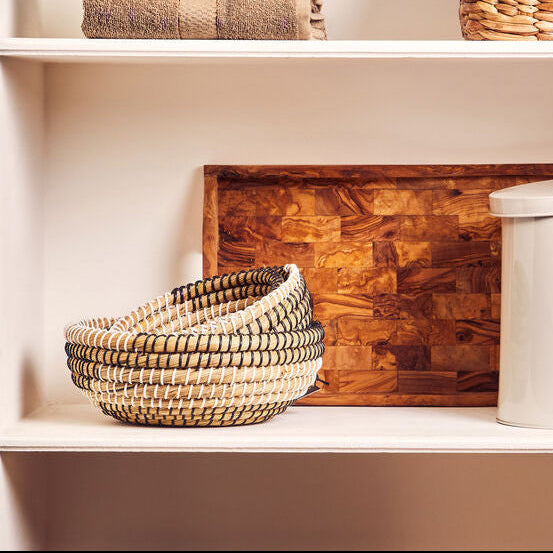 Orsina Lidi Woven Storage Baskets - Set of 3 Black and White
