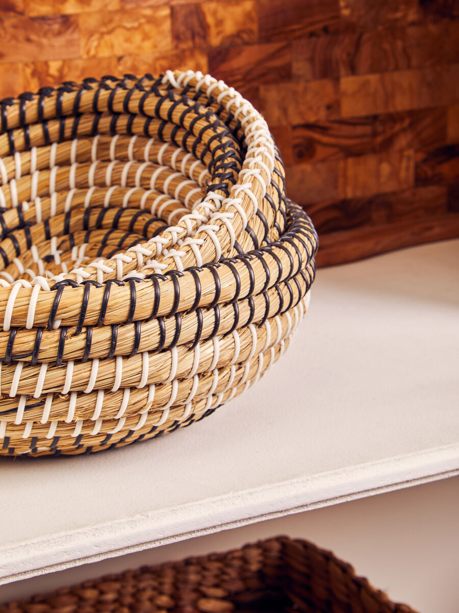 Orsina Lidi Woven Storage Baskets - Set of 3 Black and White