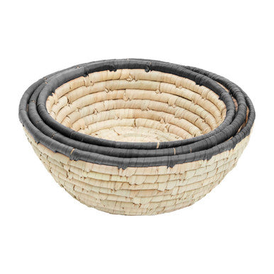 Orsina Lidi Palm Leaf Baskets with Black Trim - Set of 3 Storage