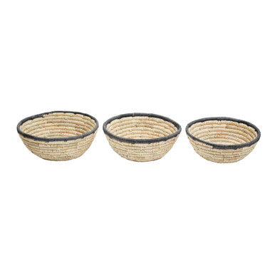 Orsina Lidi Palm Leaf Baskets with Black Trim - Set of 3 Storage