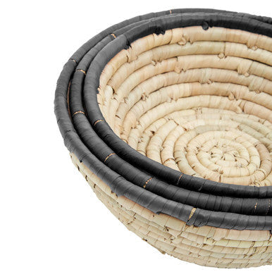 Orsina Lidi Palm Leaf Baskets with Black Trim - Set of 3 Storage