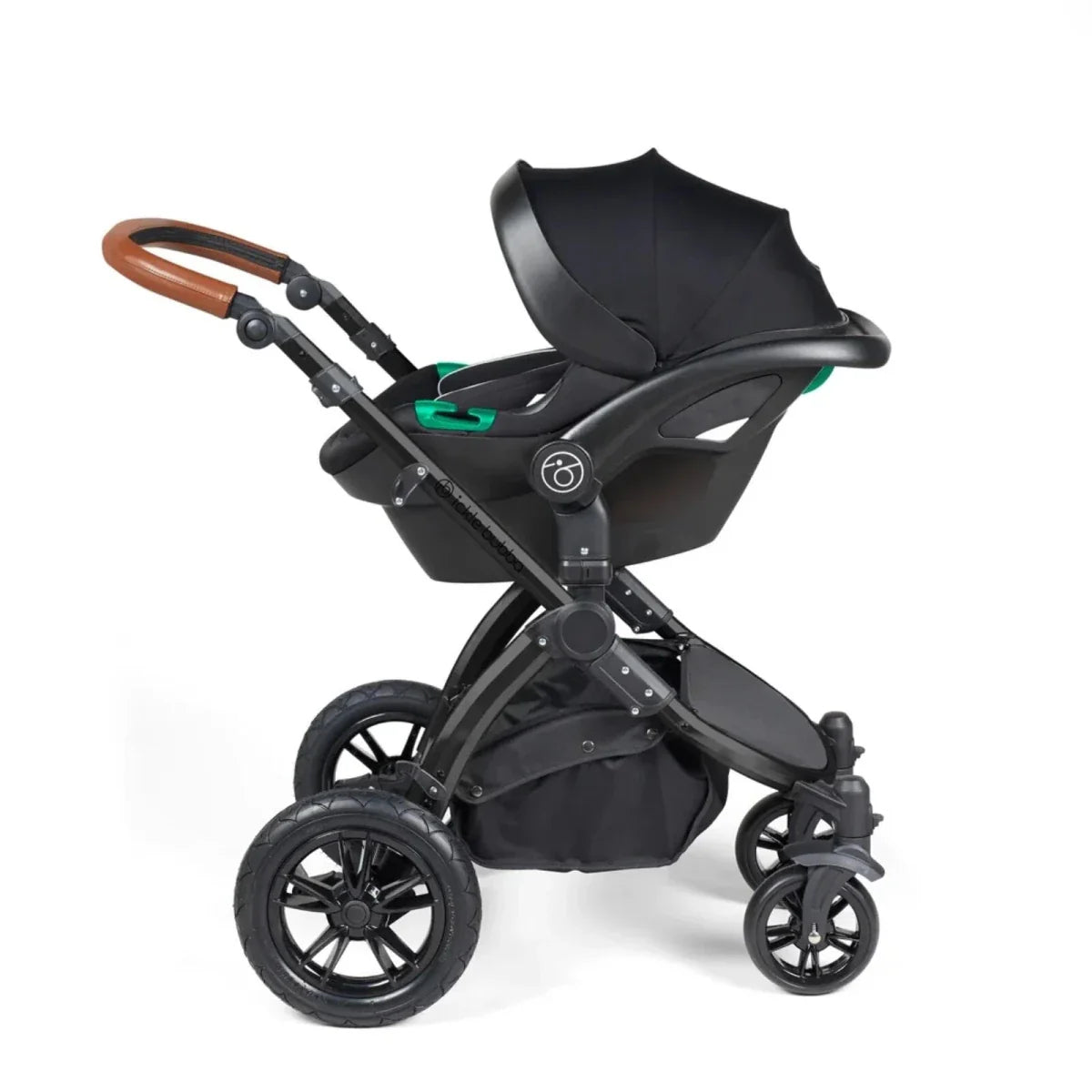 Ickle Bubba Stomp Luxe Travel System with i-Size Stratus Car Seat & ISOFIX Base 12 pcs - Black & Midnight & Tan